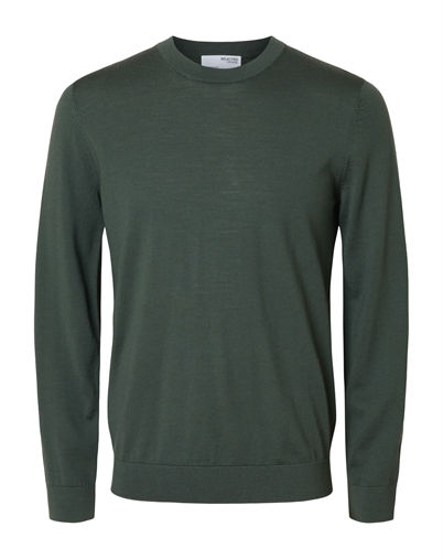 Selected - SLHTray Merino Crew Strik - Deep Forest
